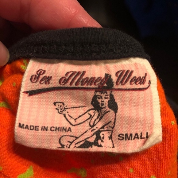 Sex Money Weed Orange 420 Tank Top Muscle Shirt Mens Small Zip Pocket - Picture 8 of 10